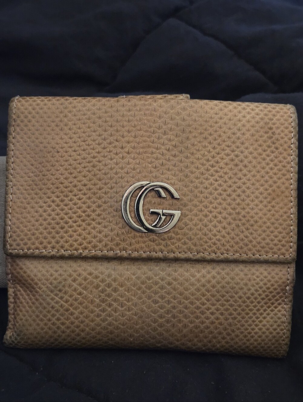Gucci Marmont Beige and Pink Textured Leather Trifold
